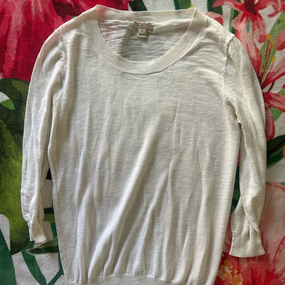 J. Crew White Lightweight Crewneck Sweater